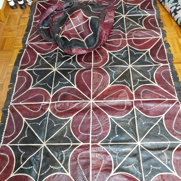 2 PIECE SQUARE LEATHER AFRICAN CARPET SET - Picture 1 of 4